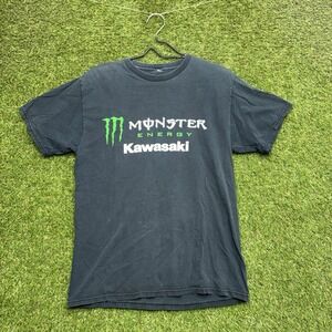 Team Monster Energy Kawasaki Shirt Mens Medium Black Racing y2k Grunge 2000s